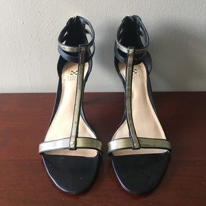 Vince Camuto Black & Gold Heel Sandal